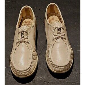 SAS Women's Tan Beige Leather Lace-Up Causaul Platform Walking Shoes (7.5 M)